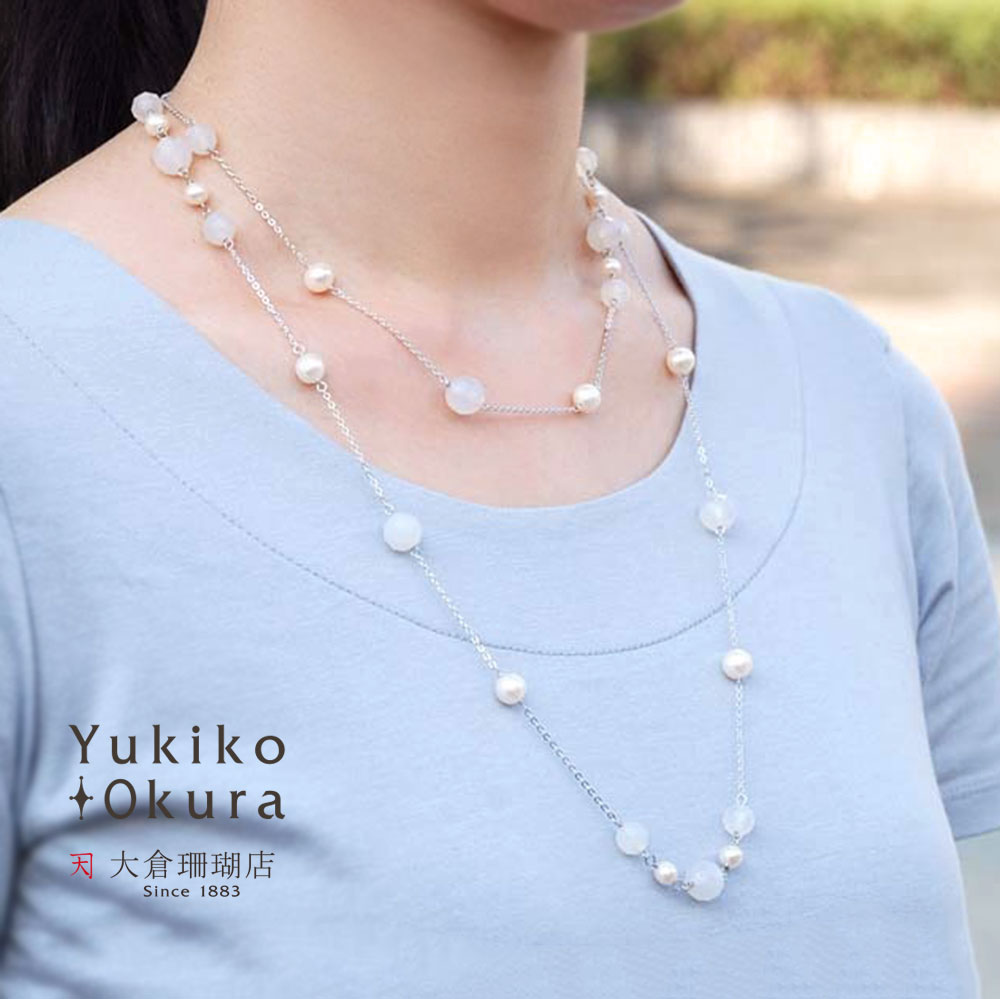 カルセドニー 淡水パール ロングネックレス 真珠 ホワイト シルバーカラー ステーション 天然石 ユキコ オオクラ ブランド レディース ジュエリー 送料無料 6月誕生石