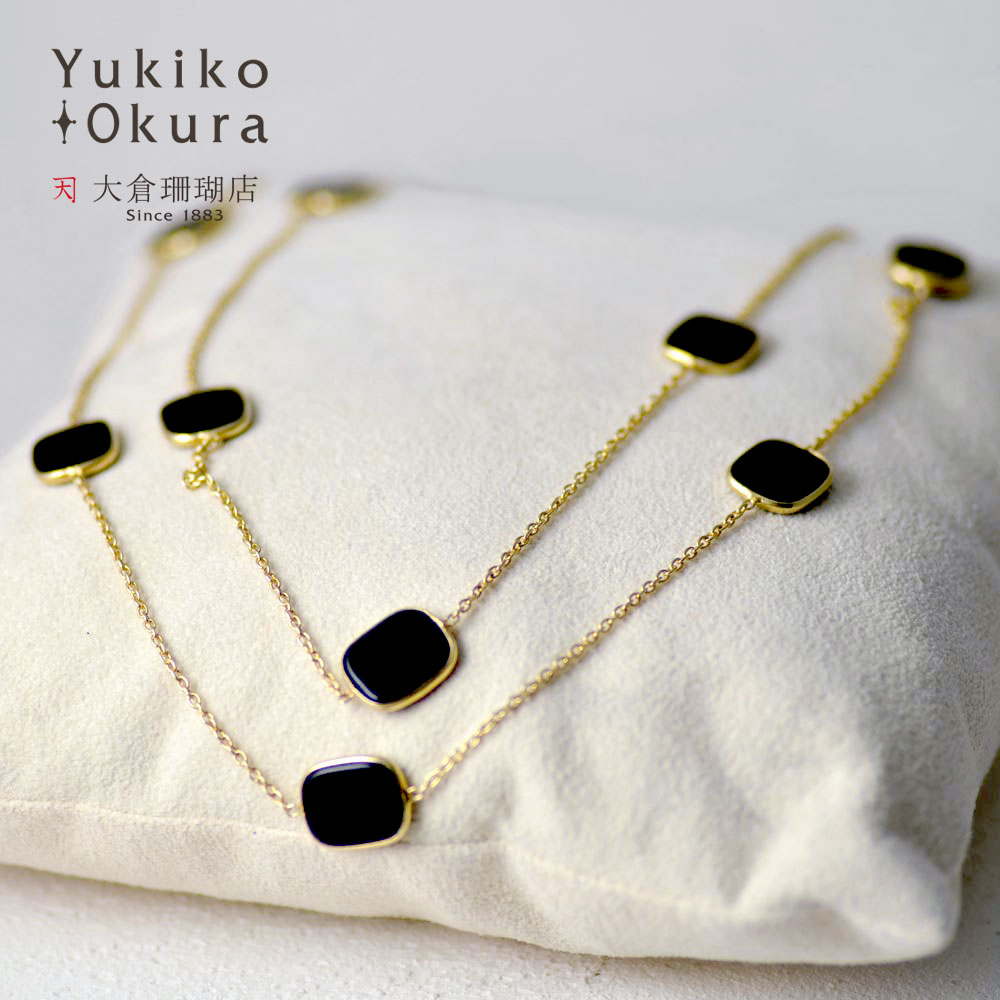 オニキス ロングネックレス シルバー SV925 ブラック ゴールドカラー 天然石 ユキコ オオクラ オニクス レディース ジュエリー 送料無料