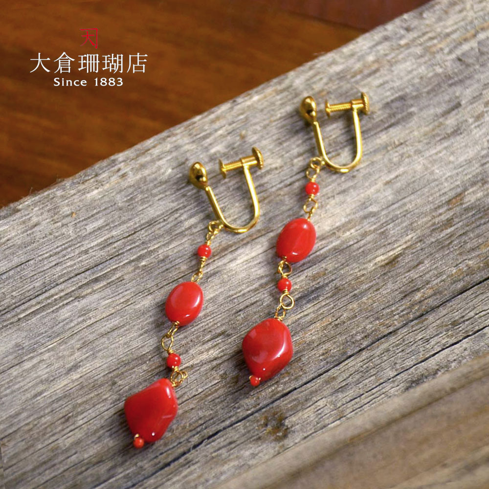 楽天市場】血赤珊瑚 イヤリング ピアス サンゴ さんご K10 10金