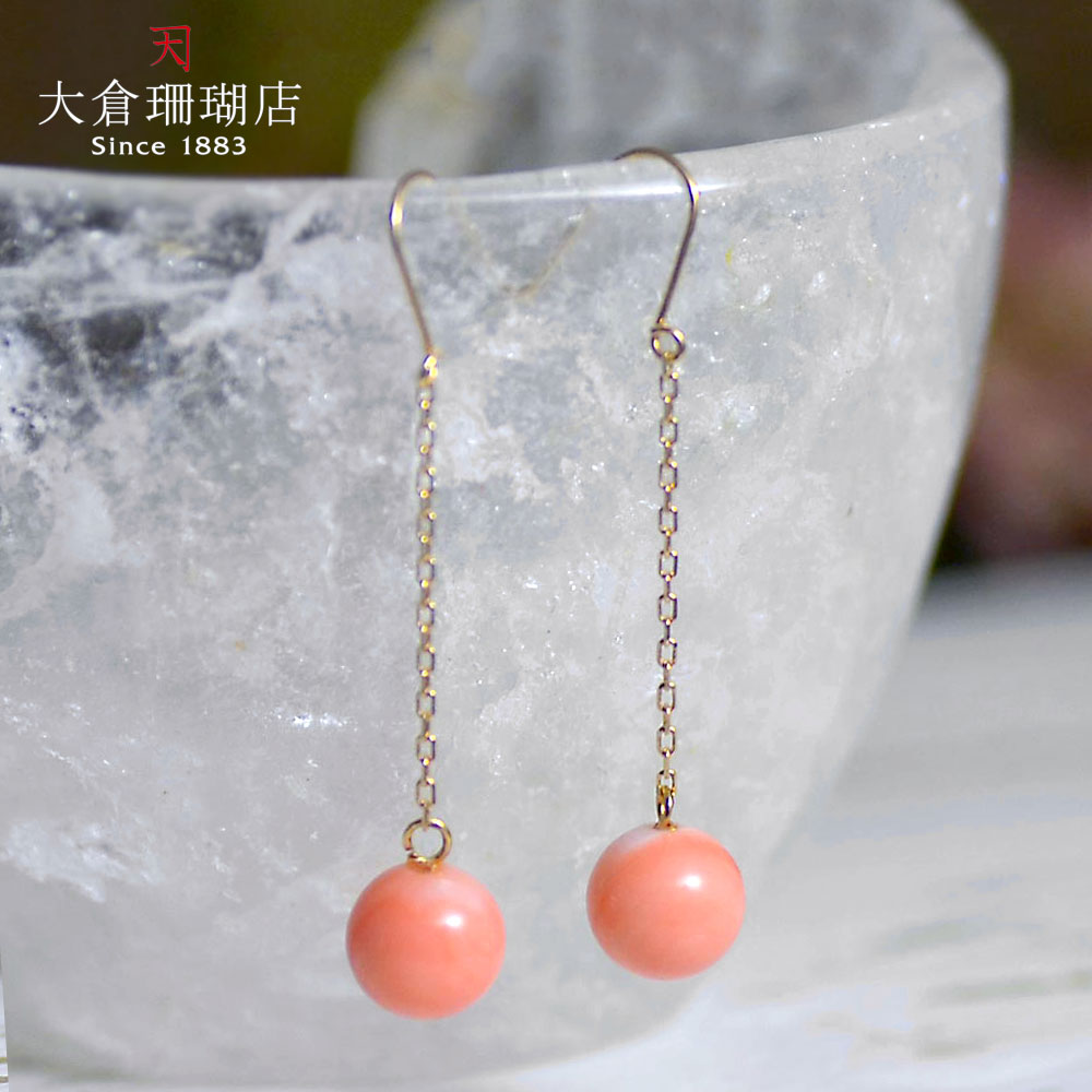 ガーネ珊瑚 ピアス ピンク サンゴ さんご 18金 K18 フリンジ 天然石 ユキコ オオクラ ブランド レディース ジュエリー 送料無料 本珊瑚 3月誕生石