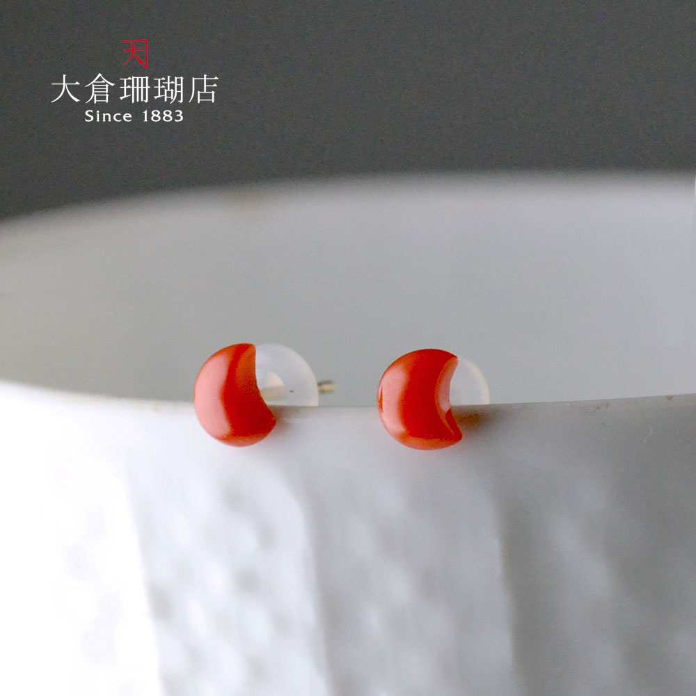 赤珊瑚 ピアス サンゴ さんご K10 10金 三日月 ムーン 一粒 一石 シンプル 天然石 ユキコ オオクラ ブランド レディース ジュエリー 3月誕生石 送料無料 本珊瑚|ユキコ オオクラ 大倉珊瑚店