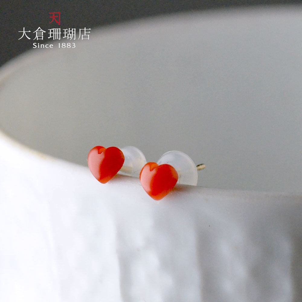 赤珊瑚 ピアス サンゴ さんご K10 10金 ハート 一粒 一石 シンプル 天然石 ユキコ オオクラ ブランド レディース ジュエリー 3月誕生石 送料無料 本珊瑚