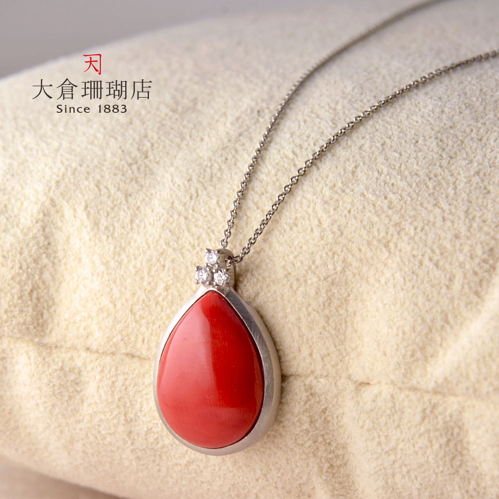 【6.7月珊瑚フェア25%OFFクーポンご利用で180000円】モモイロ珊瑚 ペンダント トップ ヘッド さんご サンゴ ダイヤ PT900 プラチナ ペアシェープ 天然石 ユキコ オオクラ レディース アクセサリー ジュエリー 送料無料 3月誕生石 本珊瑚|ユキコ オオクラ 大倉珊瑚店