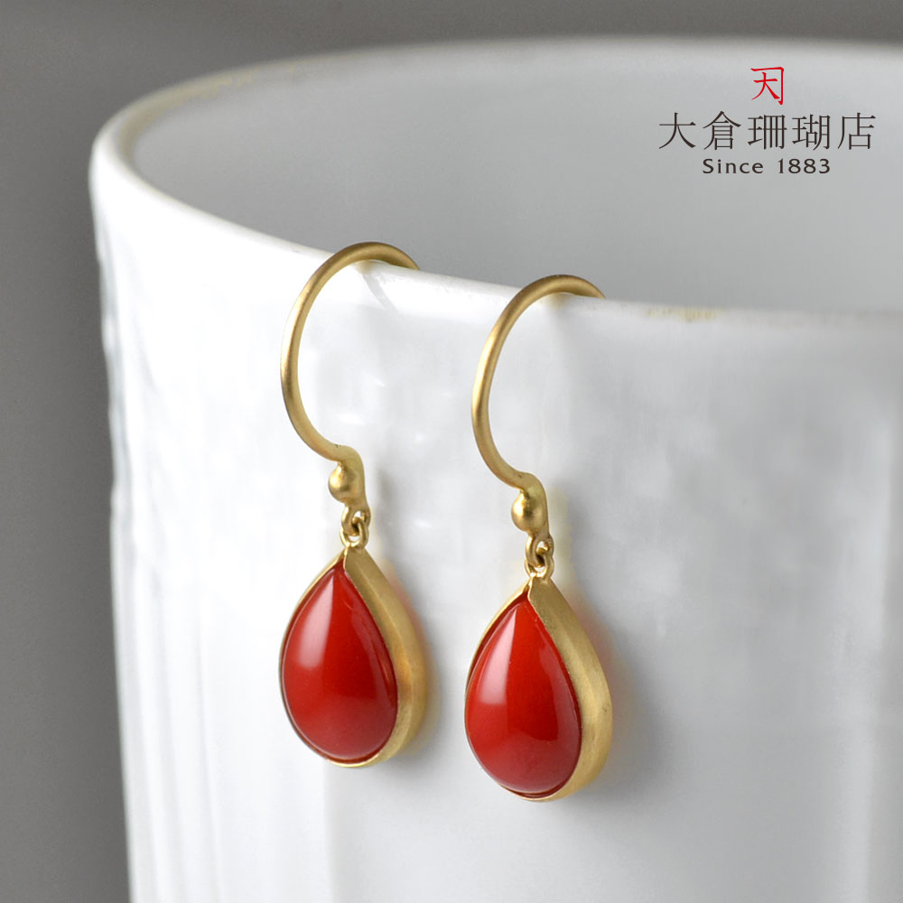 珊瑚のピアス　めげページ 宝石珊瑚のSANSUI ガーネ珊瑚 ピンク ピアス 丸玉 K18 18金 無