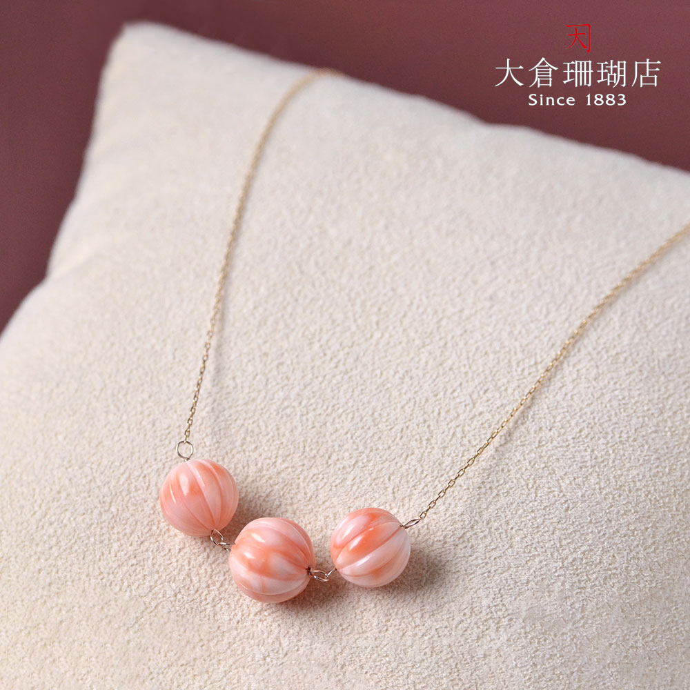 深海珊瑚 ネックレス ピンク サンゴ さんご 10金 K10 ゴールド チェーン メロンカット 彫 天然石 ユキコ オオクラ ブランド レディース ジュエリー 送料無料 本珊瑚 3月誕生石
