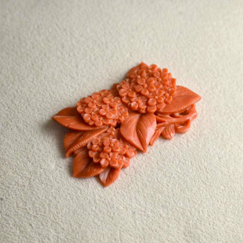 楽天市場】モモイロ 珊瑚 サンゴ さんご 紫陽花 彫刻 帯留め ブローチ