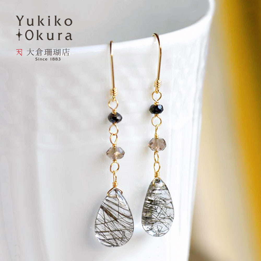 【全品ポイント5倍】ブラックルチルクォーツ イヤリング ピアス スモーキークォーツ ブラックスピネル モノトーン 天然石 ユキコ オオクラ ブランド レディース ジュエリー 送料無料