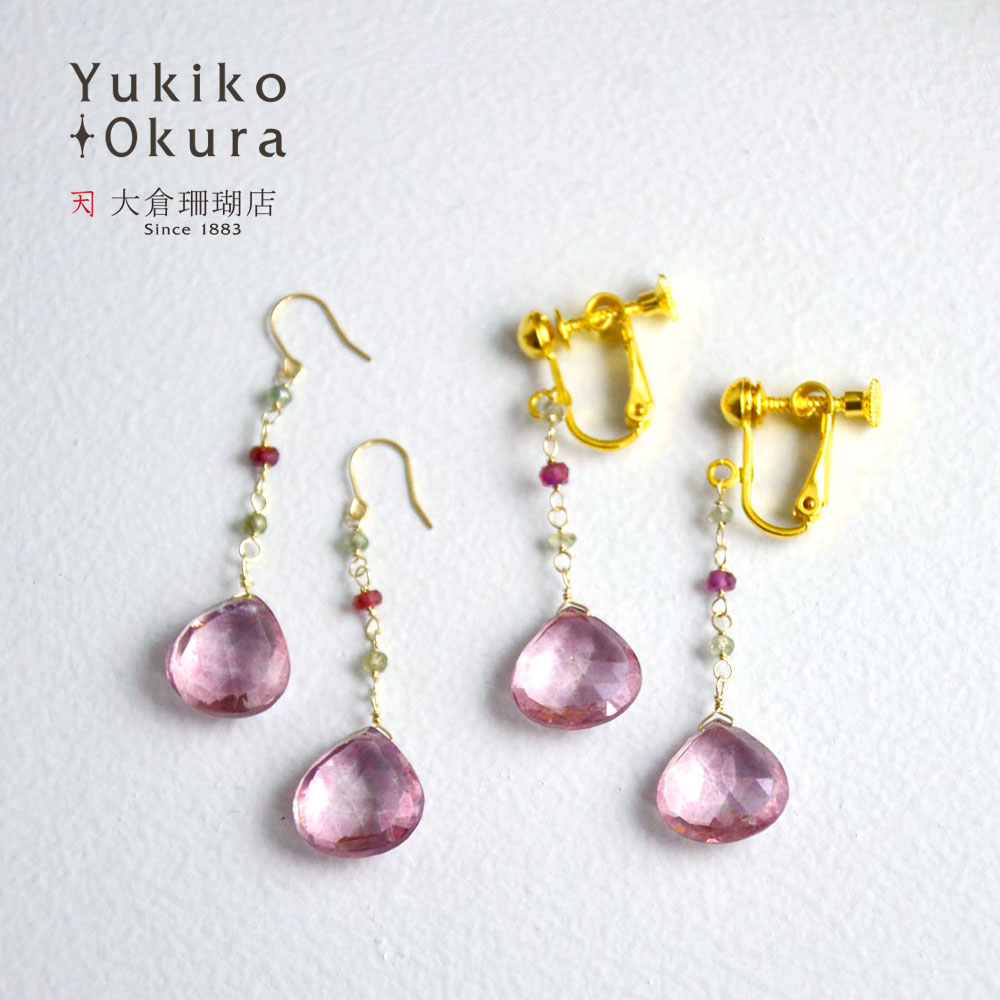 楽天市場】ピンクトパーズ ピアス サファイア モルガナイト 18金