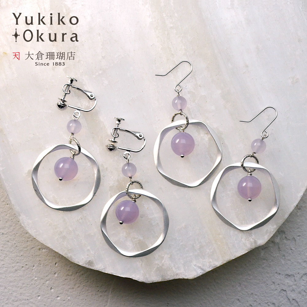 パープルカルセドニー 天然石 カラーストーン イヤリング ピアス パープル シルバーカラー ユキコ オオクラ レディース アクセサリー ジュエリー 送料無料