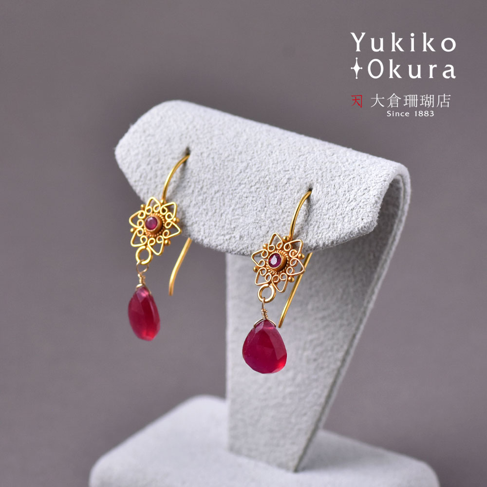 楽天市場】ルビー ピアス K18 18金 ゴールド レッド フラワー デザイン