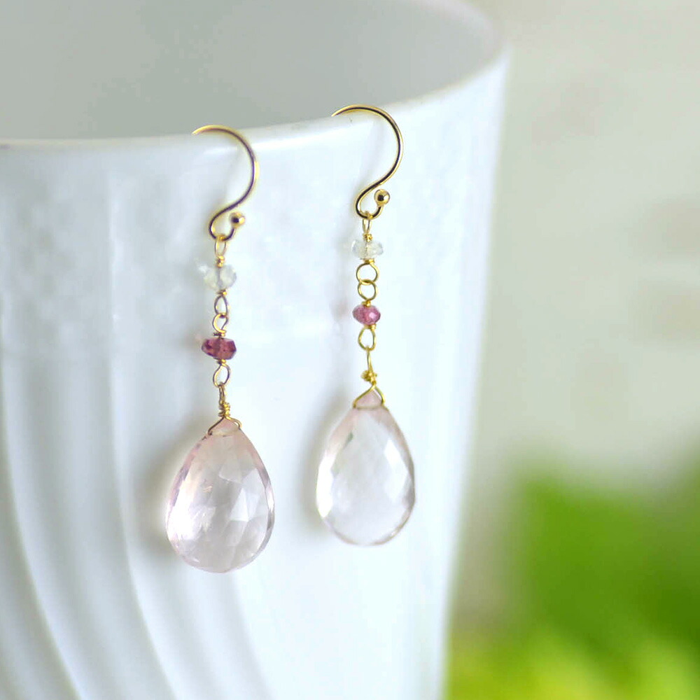 リンベル☆ 天然石ピンクサファイア・ダイヤ・マーキス K18ピアス リンベル☆様専用 天然石ピンクサファイア・ダイヤ・マーキス