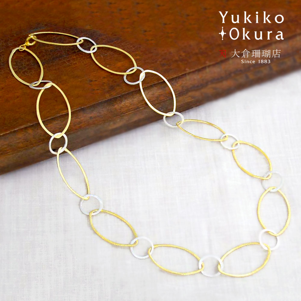 シルバー チェーン ロングネックレス SV925 コンビカラー マーキス 60cm 80cm 100cm 天然石 ユキコ オオクラ ブランド レディース ジュエリー 送料無料|ユキコ オオクラ 大倉珊瑚店