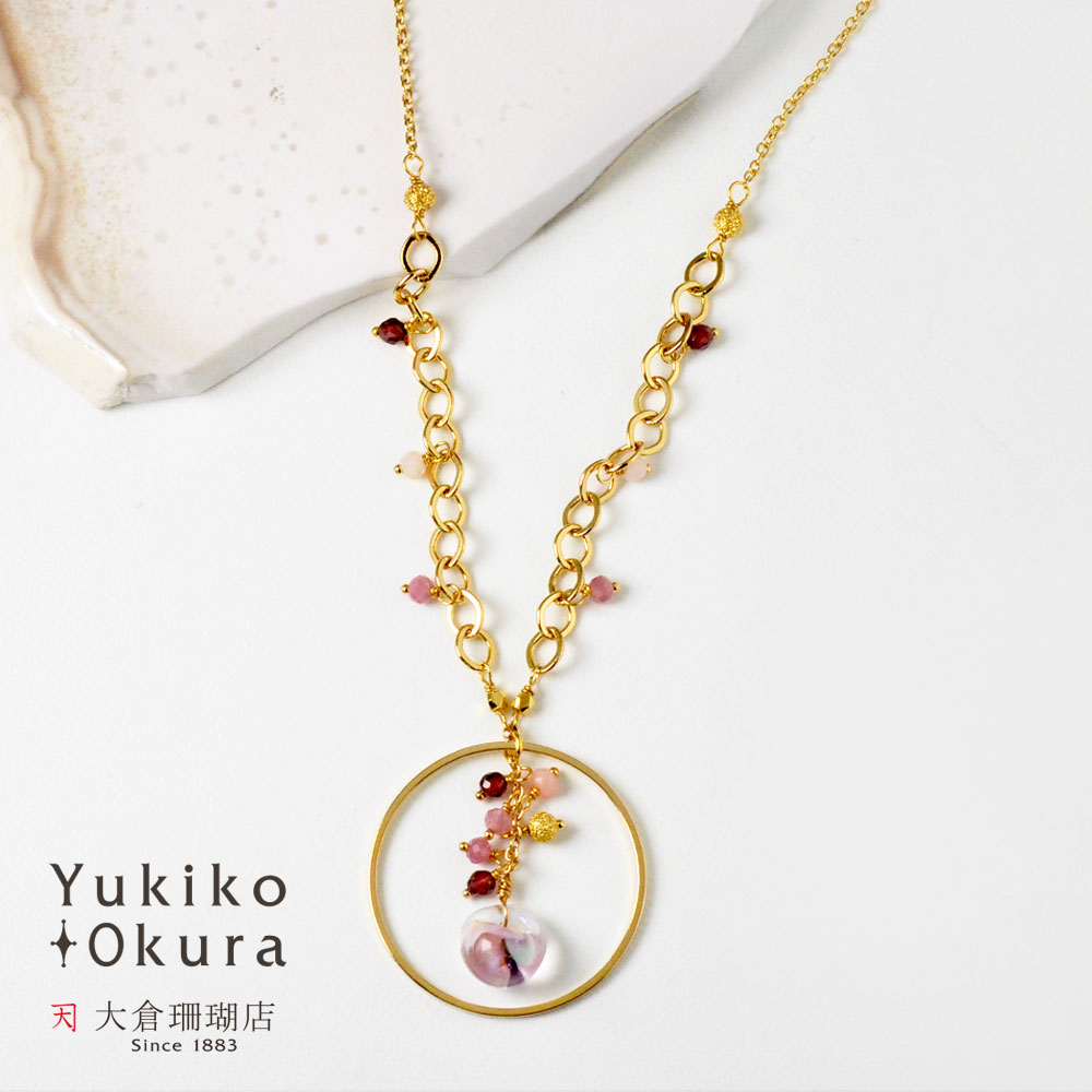 トルマリン ガーネット ピンクオパール ペンダント ネックレス ビーズ フープ フリンジ ピンク ゴールドカラー 天然石 ユキコ オオクラ ブランド レディース ジュエリー 送料無料 1月 10月 誕生石 6,840円