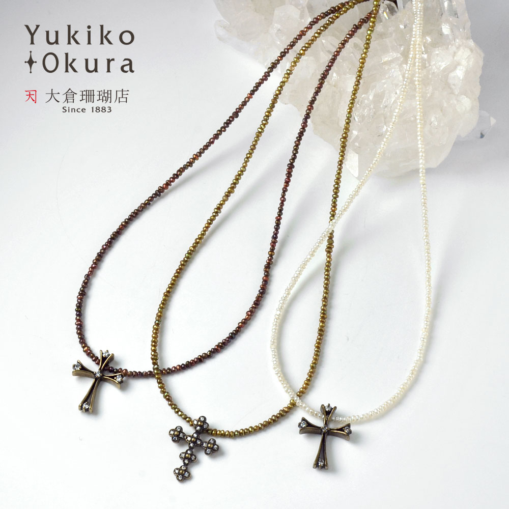 楽天市場】淡水パール ネックレス ブラック 真珠 古美金 クロス