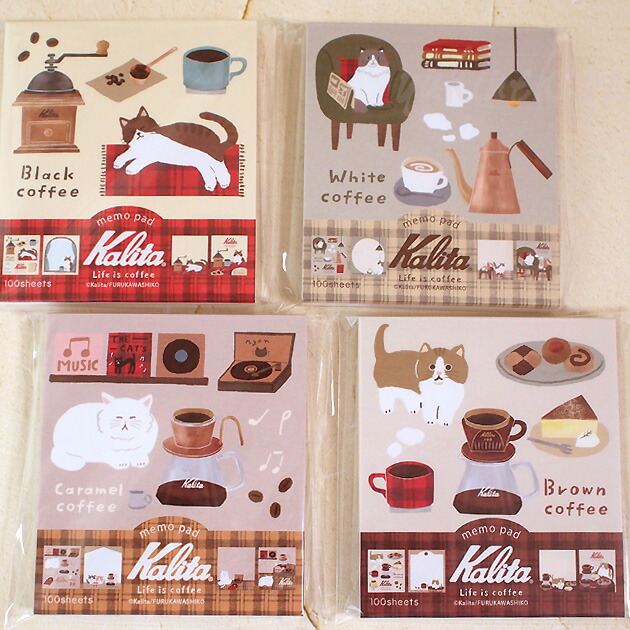 ★限定品★Kalita さん  メモ  ＆ シール ＆ レターセット 楽天市場】ネコ柄 ミニレターセット コーヒー Kalita（カリタ