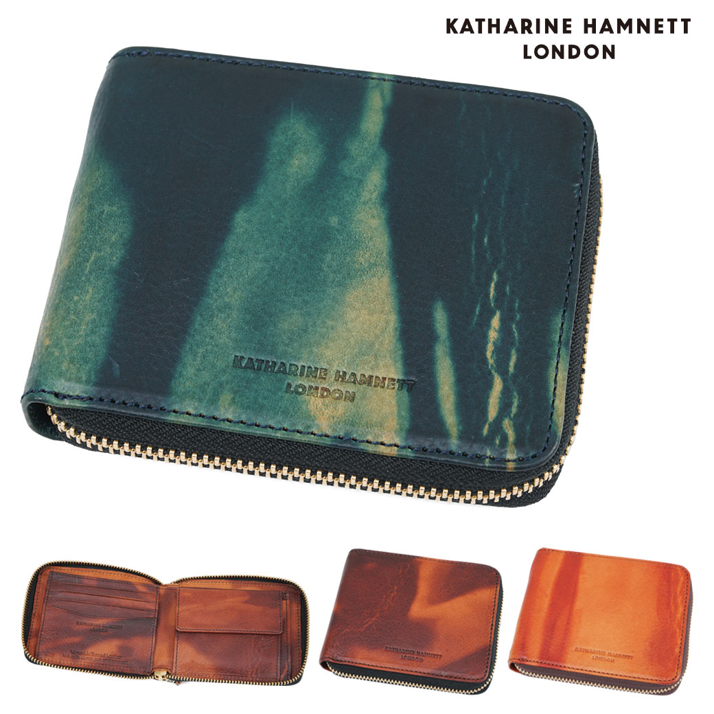 爆売り 二つ折り財布 メンズ 財布 ラウンドファスナー カード4枚収納 Katharine Hamnett キャサリンハムネット ロンドン Fluid フルイド 折りたたみ 革 レザー 二つ折り 財布 ブランド 本革 折財布 メンズ 折り財布 小銭入れ付き New限定品 Shintenchi Biz