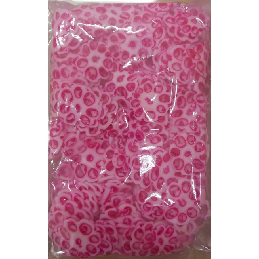梅花れんこんちらし酢漬け 花ちらし 800ｇx10ｐ ｐ990円税別 他にミニ花ちらし 500ｇ 15p P850円税別 ヤヨイ 業務用 赤
