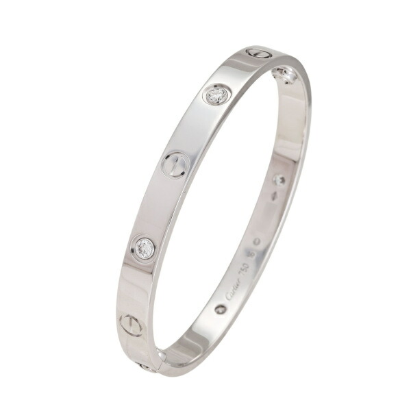 【中古】カルティエ ラブ ハーフダイヤ 4P クラシックモデル K18ホワイトゴールド ブレスレット Cartier バングル Bracelet 18金 18K WG ダイヤモンド diamond USED 中古品 ブランド品 美品 送料無料 ラッピング無料 ギフト Bangle｜ジェムキャッスルゆきざきLadies