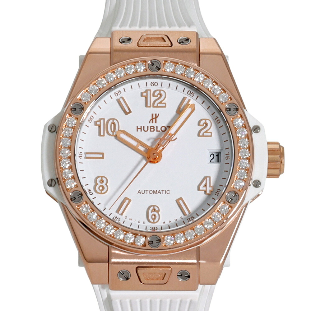 ウブロ HUBLOT ビッグバン ワンクリック キングゴールド ホワイト ダイヤモンド 465.OE.2080.RW.1204 ホワイト文字盤 中古 腕時計 レディース ウォッチ Watch diamond USED 中古品 ブランド品 美品 送料無料 ラッピング無料|ジェムキャッスルゆきざきLadies