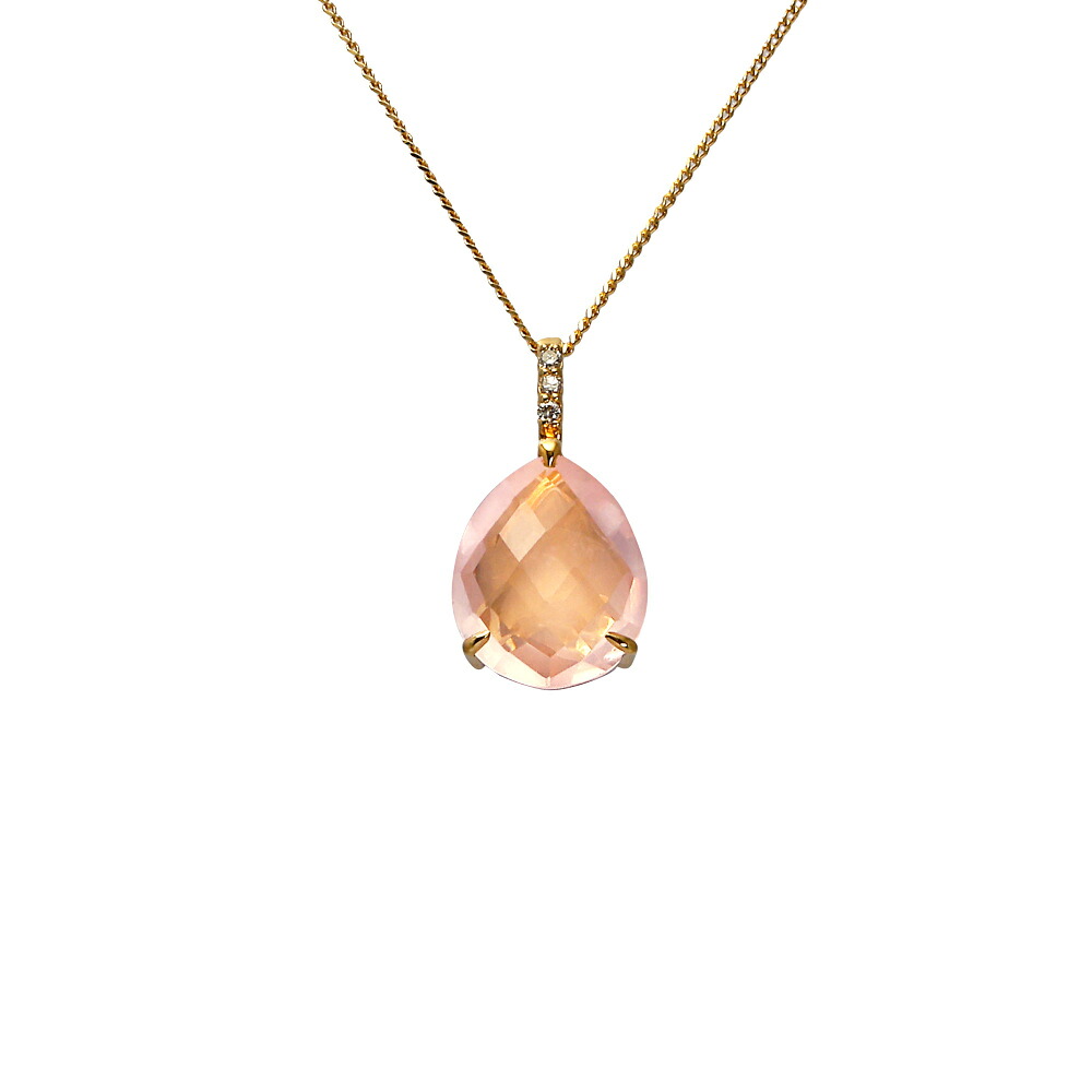 K18イエローゴールド ローズクォーツ ダイヤモンド ネックレス ペンダント Necklace チェーン 18金 18K YG diamond 送料無料 ラッピング無料 Pendant｜ジェムキャッスルゆきざきLadies