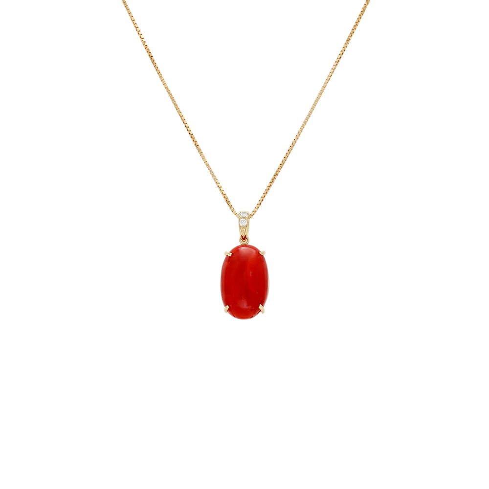 K18イエローゴールド サンゴ ダイヤモンド ネックレス ペンダント Necklace チェーン 18金 18K YG diamond 送料無料 ラッピング無料 Pendant｜ジェムキャッスルゆきざきLadies