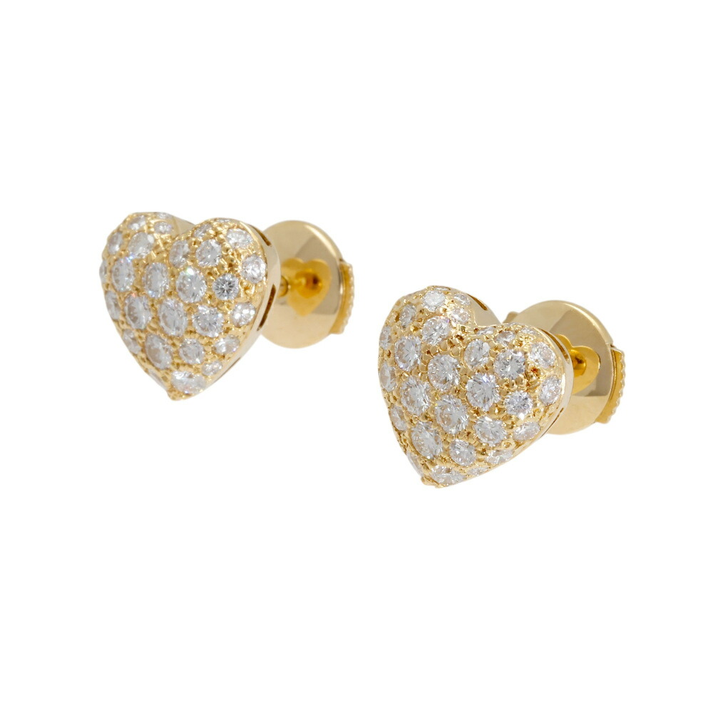 美品 カルティエ Cartierピアス ダブルハート ダイヤモンド K18WG Cartier カルティエ CARTIER ダブルハートピアス ダイヤ K18