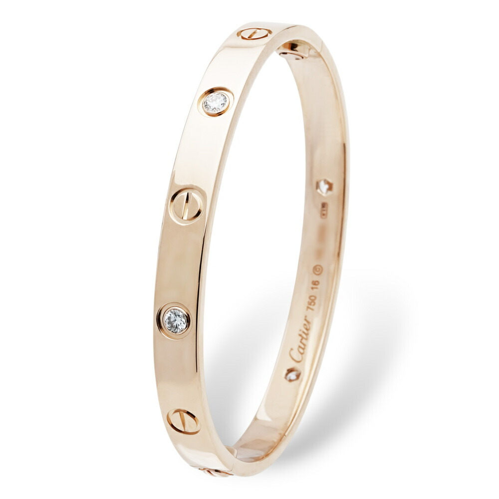 カルティエ ラブ クラシックモデル ハーフダイヤ K18ピンクゴールド ブレスレット 中古 Cartier バングル Bracelet 18金 18K PG ダイヤモンド diamond USED 中古品 ブランド品 美品 送料無料 ラッピング無料 Bangle｜ジェムキャッスルゆきざき