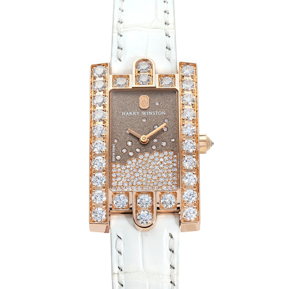 ハリー・ウィンストン HARRY WINSTON アヴェニュー レディーアヴェニュー ドロップス AVEQHM21RR119 ブラウン文字盤 中古 腕時計 レディース