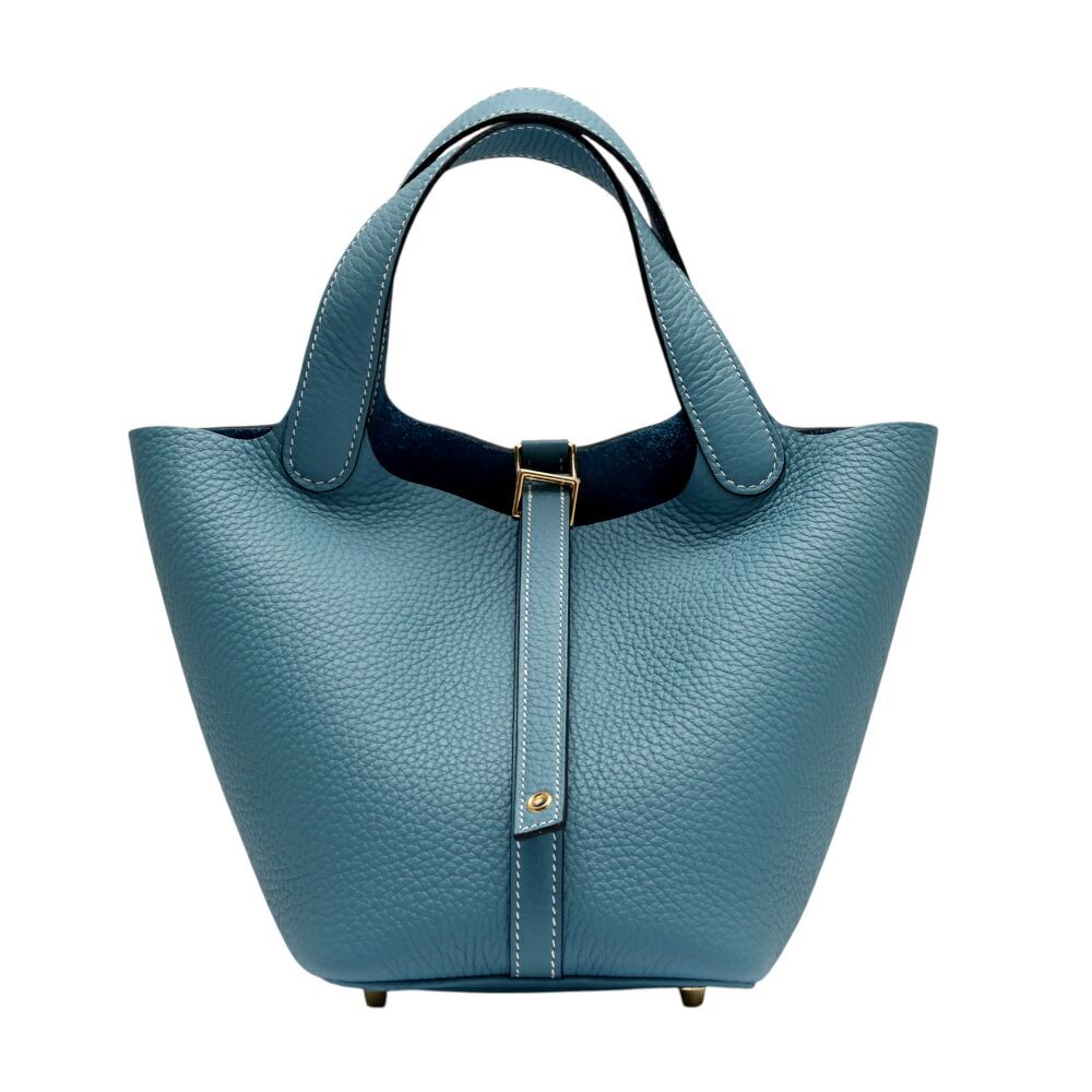 エルメス HERMES ピコタン鍵を掛けるPM トリヨンクレマンス ニューブルージーン 黄色ゴールド金具 K目じるし 未当て嵌める 御徒面子 レディース