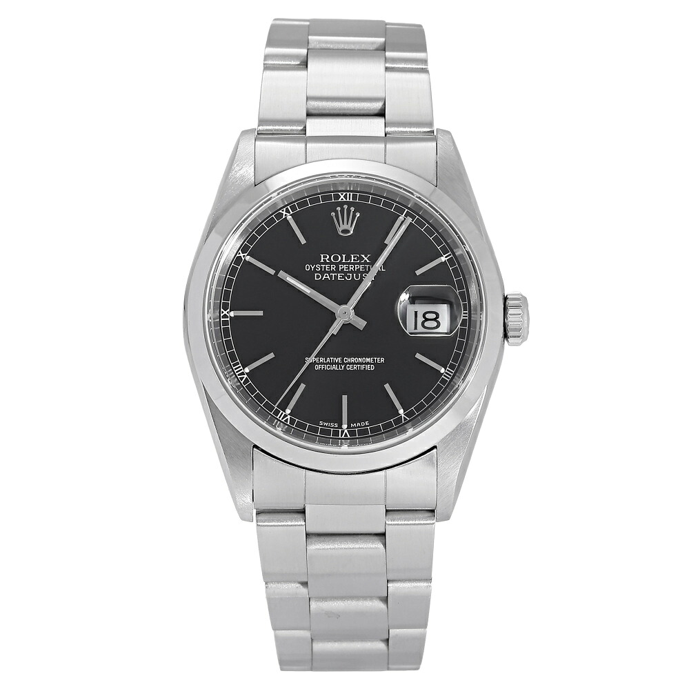 ロレックス ROLEX デイトジャスト 36 16200 ブラック/バー文字盤 中古 腕時計 メンズ