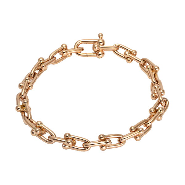 美品ティファニーハードウェア　ミディアムリンクブレスレットラージ　ローズゴールド TIFFANY & Co. ハードウェア ラージ リンクブレスレット ローズ