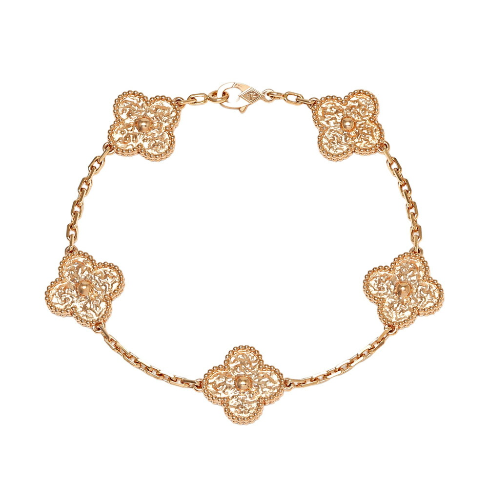 ヴァンクリーフ＆アーペル ヴィンテージアルハンブラ 5モチーフ K18ローズゴールド ブレスレット 中古 Van Cleef & Arpels VCA バングル Bracelet 18金 18K USED 中古品 ブランド品 美品 送料無料 ラッピング無料 Bangle｜ジェムキャッスルゆきざき