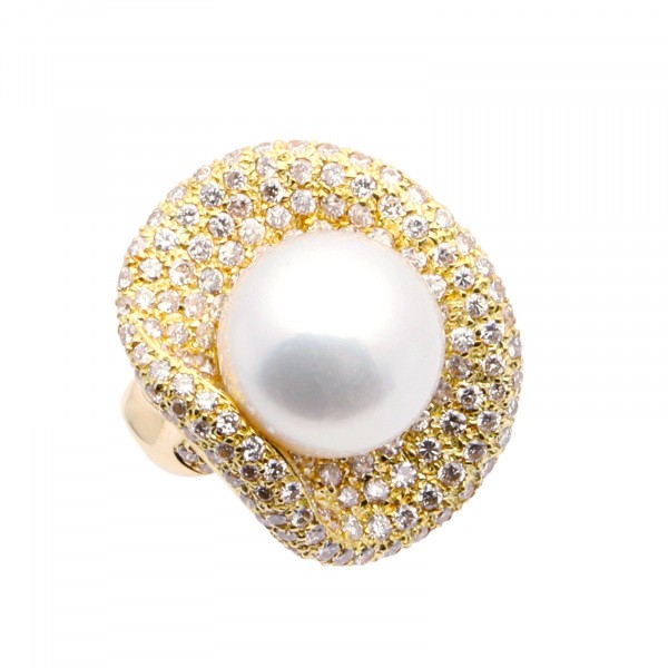 K18イエローゴールド 白蝶パール ダイヤモンド リング 指輪 Ring 18金 18K YG diamond 送料無料 ラッピング無料｜ジェムキャッスルゆきざき