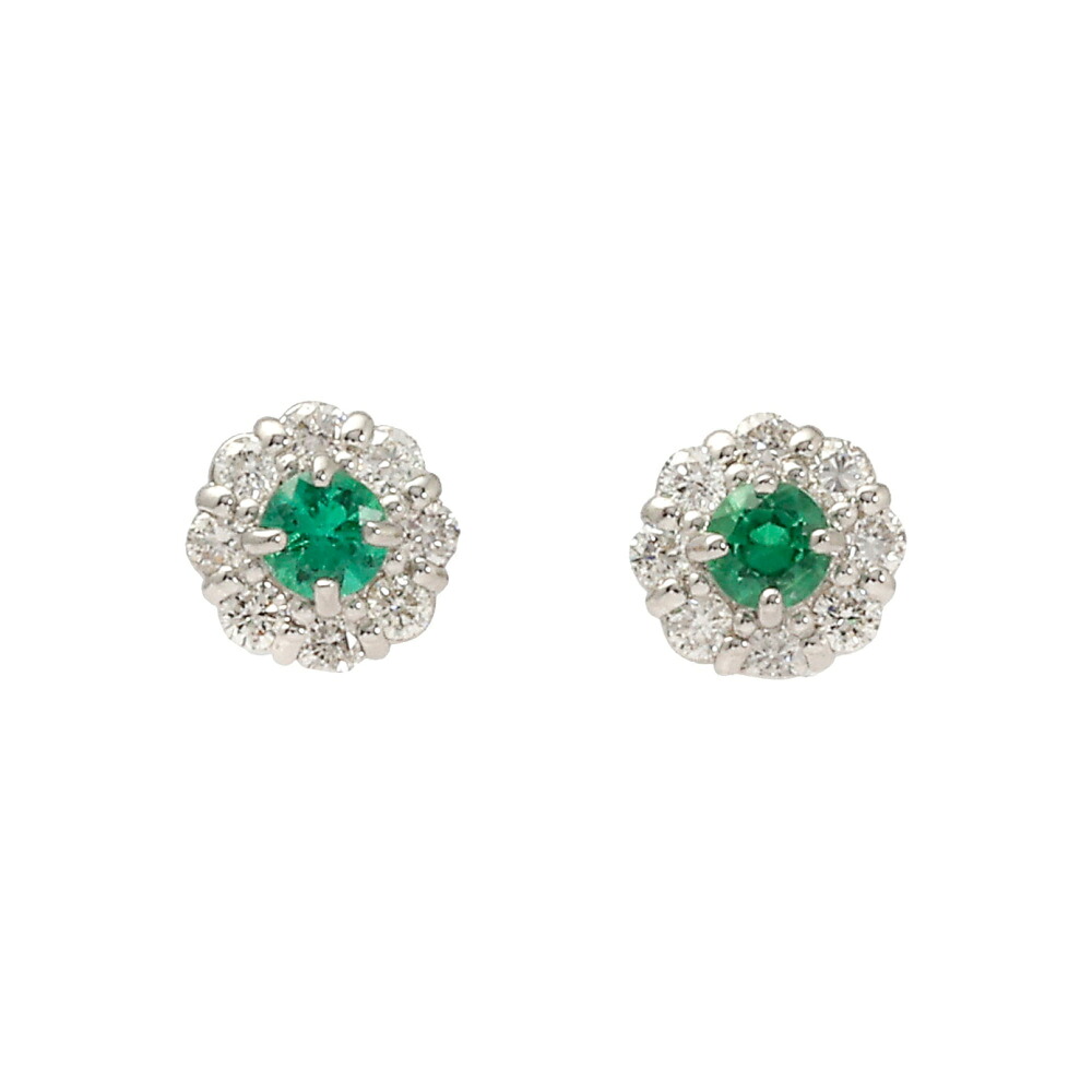 プラチナ900 エメラルド ダイヤモンド ピアス