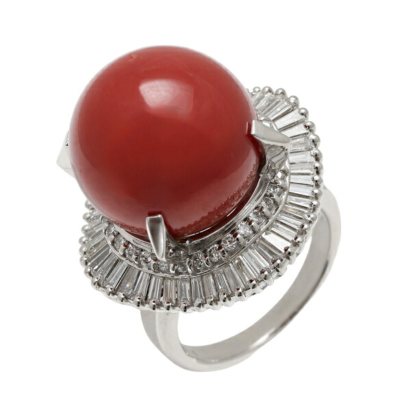 プラチナ900 サンゴ ダイヤモンド リング
