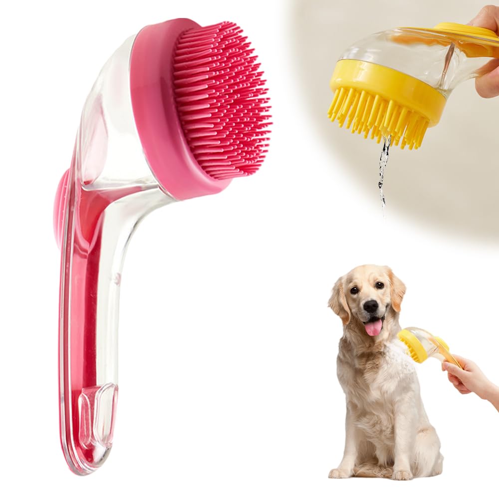 2025 目あたらしいペットバスブラシ、犬のスクラバー 2階建てバス用 犬のグルーミングマッサージブラシ 長々しい小っちゃい髪の犬猫シャワー(赤いこと)
