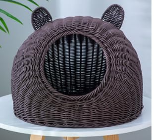 愛玩動物臥榻 猫臥榻 ラタン 籐 猫かごネスト 小型犬用棲み家 学生寄宿舎型 キャットハウス ねこ 秘密捜査員 犬用臥榻 兎 小毛の荒物用伏せ篭 藤編み 洗える オール陽気 洗い濯ぎ分かりやすい 通気性 夏用 ござ付き添い人 座布団付き添い人 (赤銅色色（引っ敷き+綿織物付き添い人）,) その他-日用品雑貨・文房具・手芸