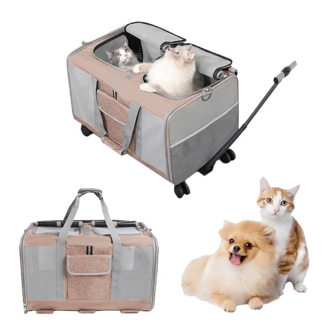 犬 リュック 猫 キャリー ペットキャリーケース ペットキャリーカート クレート 小型犬 中型犬 4 キャスター付き 2匹用 2室 キャリーバッグ ソフト 折りたたみ可能 ショルダー 散歩 通院 (グレー)｜ゆめのマルシェ企画 12,891円