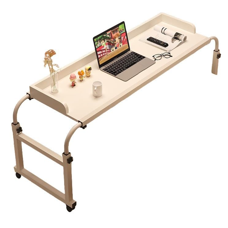 調節可能なオーバーベッドテーブル、キャスター付き、ベッドテーブル、オーバーベッドテーブル、ローリングストレージトロリー、スタンディングワークステーション、家庭用および病院用コンピューターデスク (120*40,アイスフォグホワイト)｜ゆめのマルシェ企画