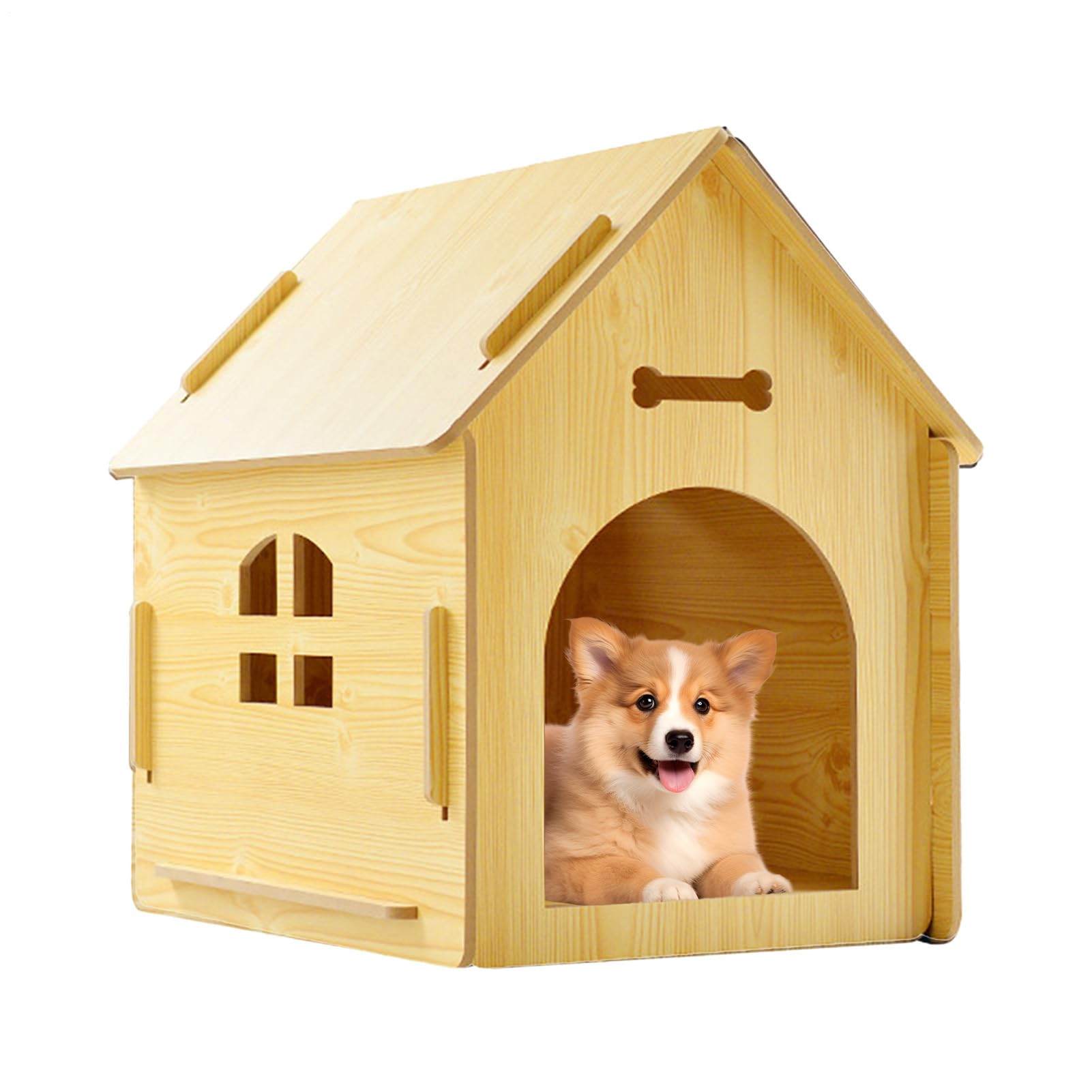 木製犬小屋 | 取り外し可能な犬小屋 窓付き | 木製 屋外用 猫小屋 窓付き - 中型大型品種用 ガーデン ヤード｜ゆめのマルシェ企画