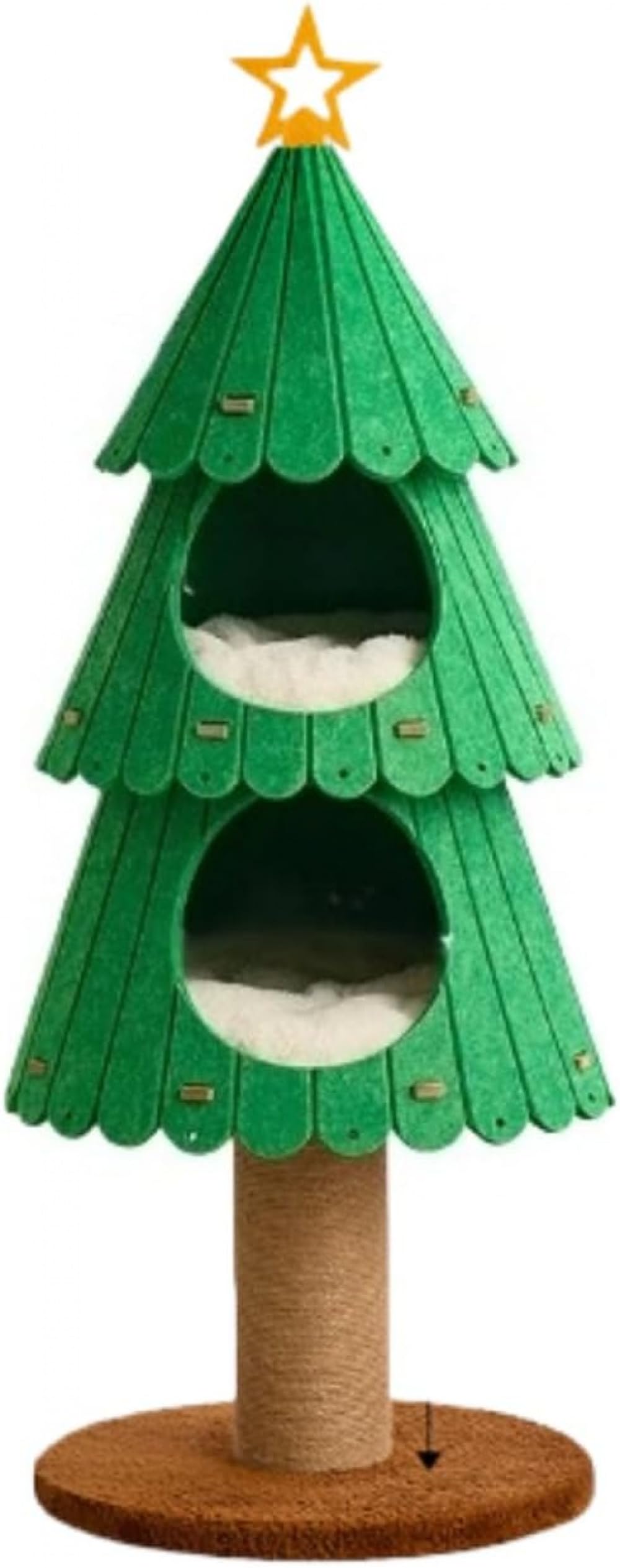 クリスマスツリーとキャットツリーを融合した一体型フェルトキャットツリー。多層睡眠巣で猫に安心な休息空間を提供し、爪とぎポストで自然な行動を満足させる。室内のクリスマスデコレーションにもなり、ペットと飼い主の四季を豊かにする実用的製品。?|ゆめのマルシェ企画