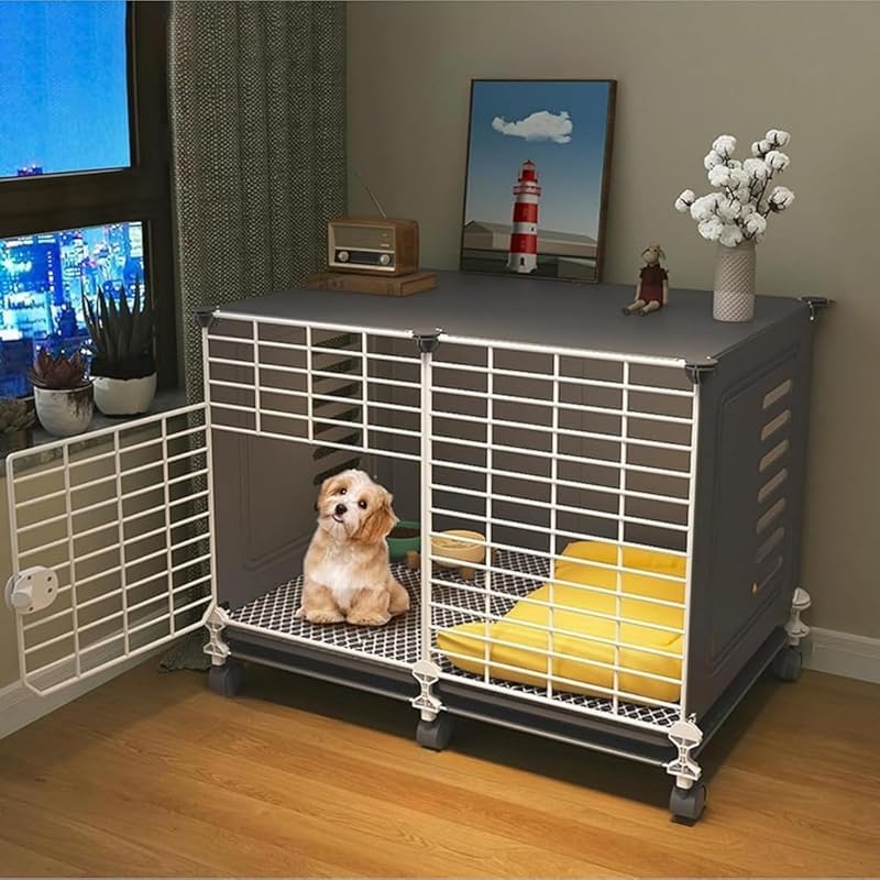 中小型犬に最適な基本款犬籠・ペットハウス 屋根付き且つ車輪付きで移動便利 付属トレイで清掃簡単 大容量設計で活動スペース充足 簡単組立てで即時使用 室内外どこでも使用可能なペット用収容用品?｜ゆめのマルシェ企画