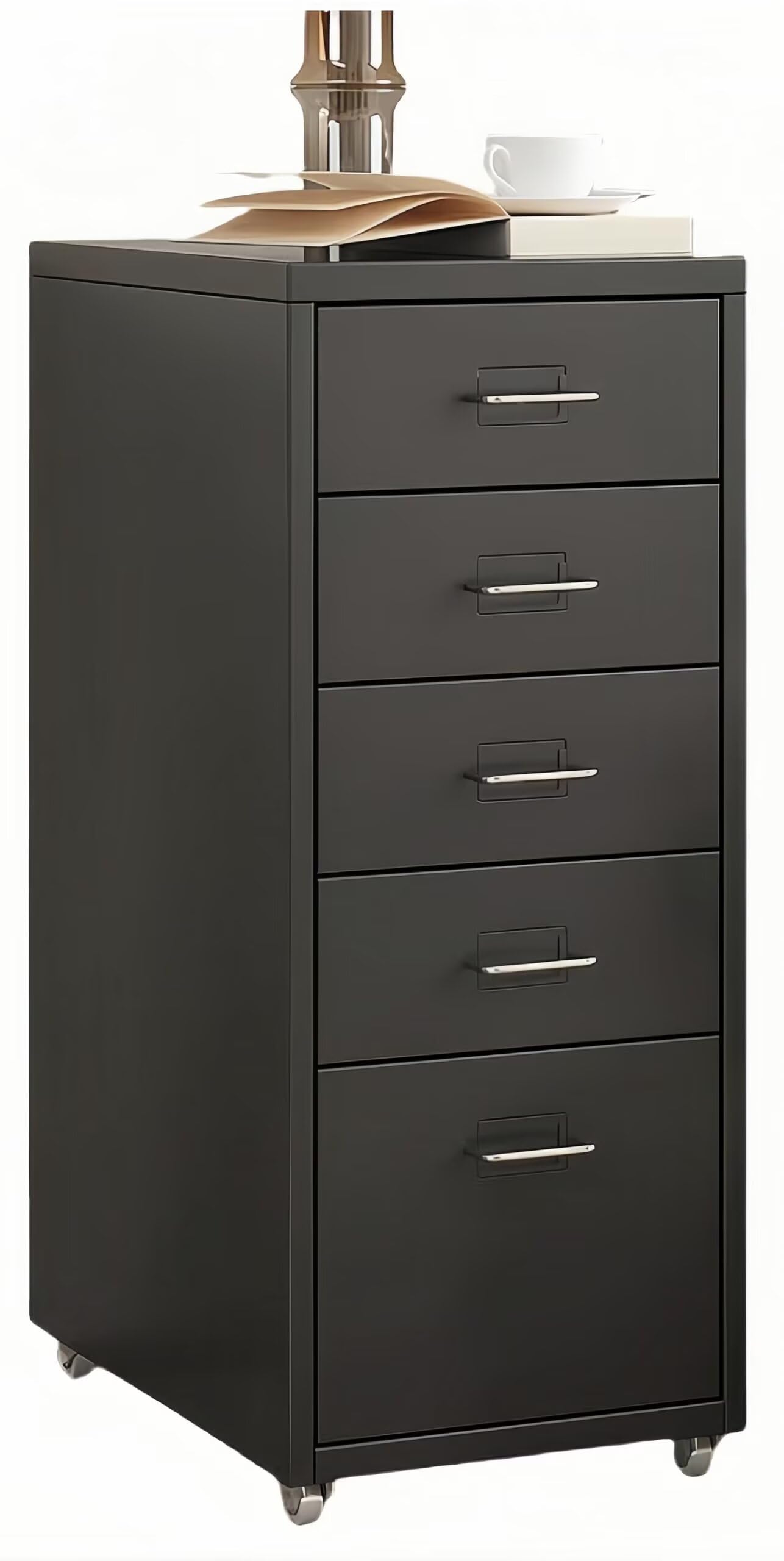 事務机手押し車 押し入れ 5段 奥ふかさ41×幅28×高さ70.5糎 キャスター付き添い人 モビール式 書きもの入れもの 縦型 整理保存用具押し入れ 事務机下納める パウダーコンパクト 省空白文字 据え置き飾り気の無い 執務室 執務室に至適  き (黒)