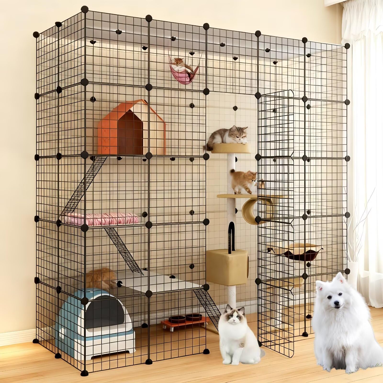 猫伏せ籠 キャットケージ 大型 5層 5列 2行 DIYズボン下 キャットハウス 多頭飼い 広々としたあき場所 掛けはしご付き添い人 猫の巣 猫離宮 防御すること 逃げ失せる押しとどめる お取りつくろう飾り気の無い 愛玩動物設備 精神的な統合飾り気の無い  き183*75*182.3糎（黒いこと）