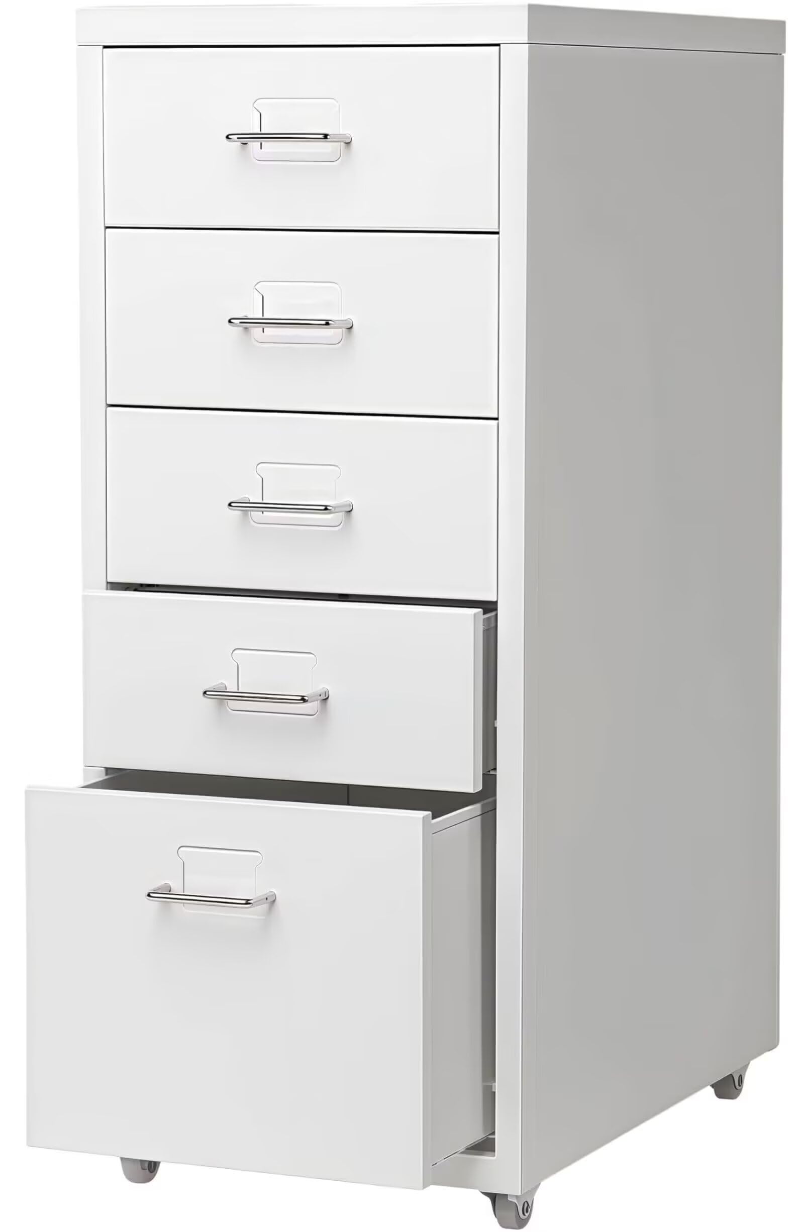 デスクワゴン キャビネット 5段 41x28x70.8cm スチール製 可動式ロッカー キャスター付き 縦型ファイルキャビネット 書類整理 デスク下収納 組み立て簡単 寝室 リビング オフィス用 き (白)|ゆめのマルシェ企画
