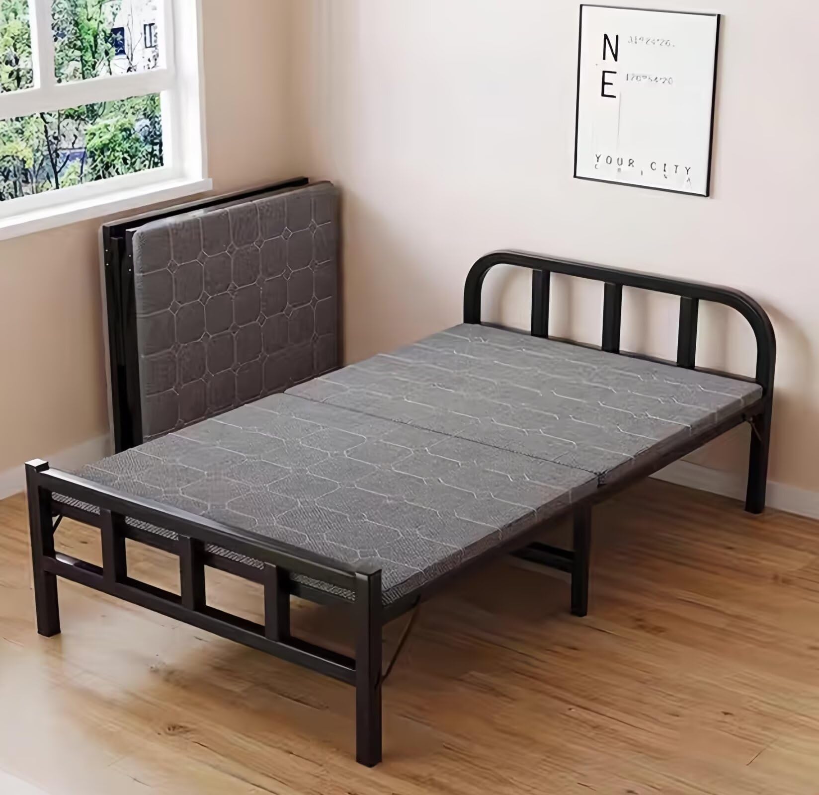 シングルベッド 簡易ベッド 幅80CM アウトドア用折りたたみ コンパクト収納 室内外兼用 頑丈で耐久性がある 安定 静音 通気 完成品 組み立て不要 仮眠用 来客用 一人暮らし(ブラック, 80x190x38.8cm)|ゆめのマルシェ企画