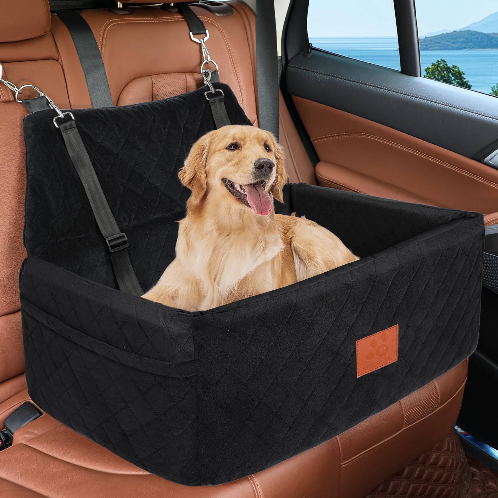 犬用鉄道車両居敷き 大型中型犬用 携帯型 洗い濯ぎ能力のある ペットカーシート 55英国ポンド以下 犬用ブースター居敷き 朦朦たる座布団付き添い人 安全性のあるリーシュ2本 旅する用車 犬用臥榻