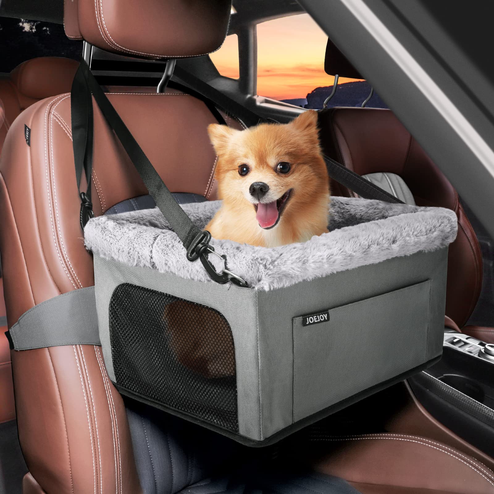 デラックス犬用ブースターシート メタルフレームと安全リード付き 最大20ポンド ポータブル犬用カーシート 厚いクッションと収納ポケット付き 小型犬用|ゆめのマルシェ企画
