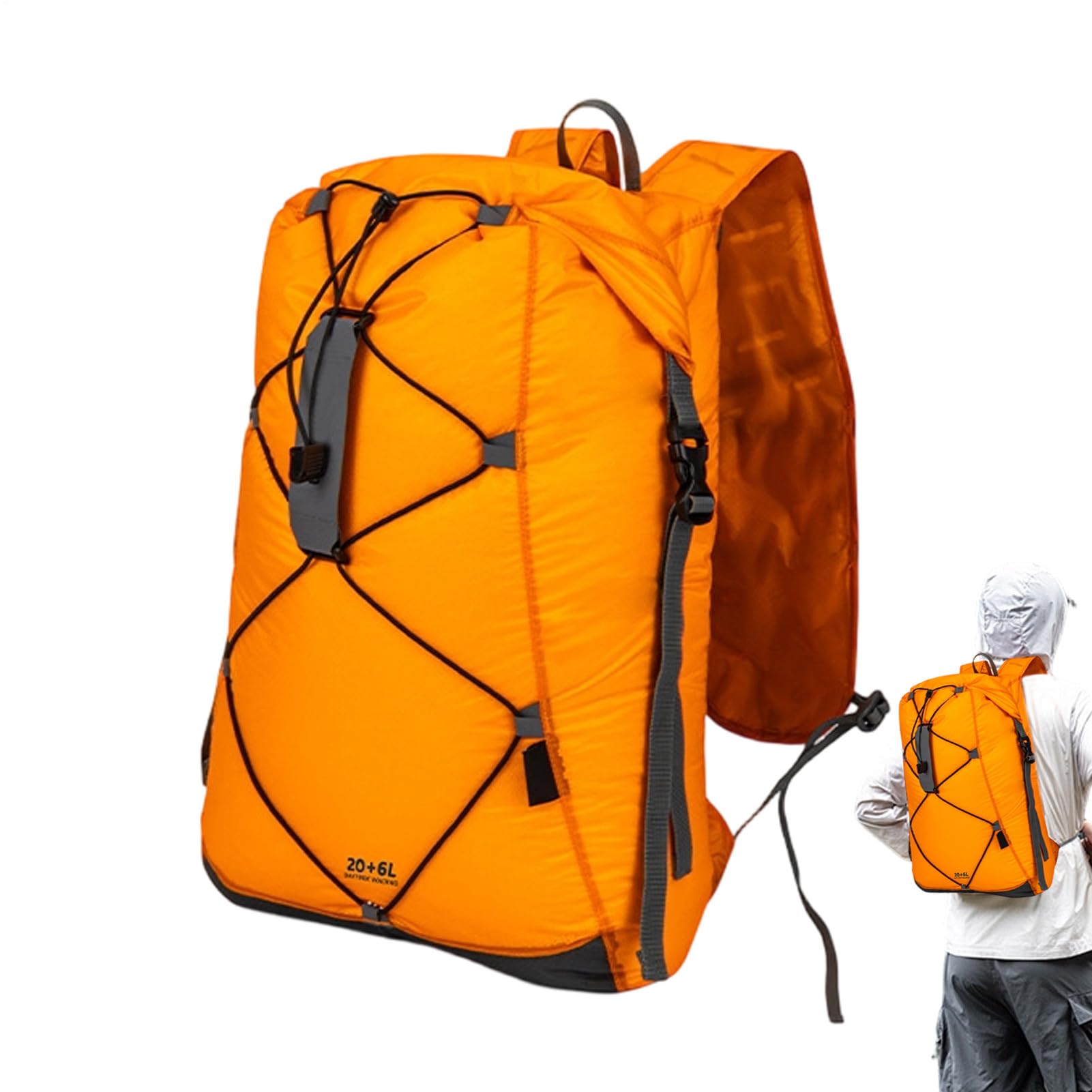 ハイキング リュック 20+6L 大容量 軽量 折りたたみ 撥水 バックパック 登山 トレッキング クライミング キャンプ 釣り メンズ レディース アウトドアバッグ パッカブル リップストップ 収納ポーチ付き 旅行 トラベル スポーツ サ｜ゆめのマルシェ企画