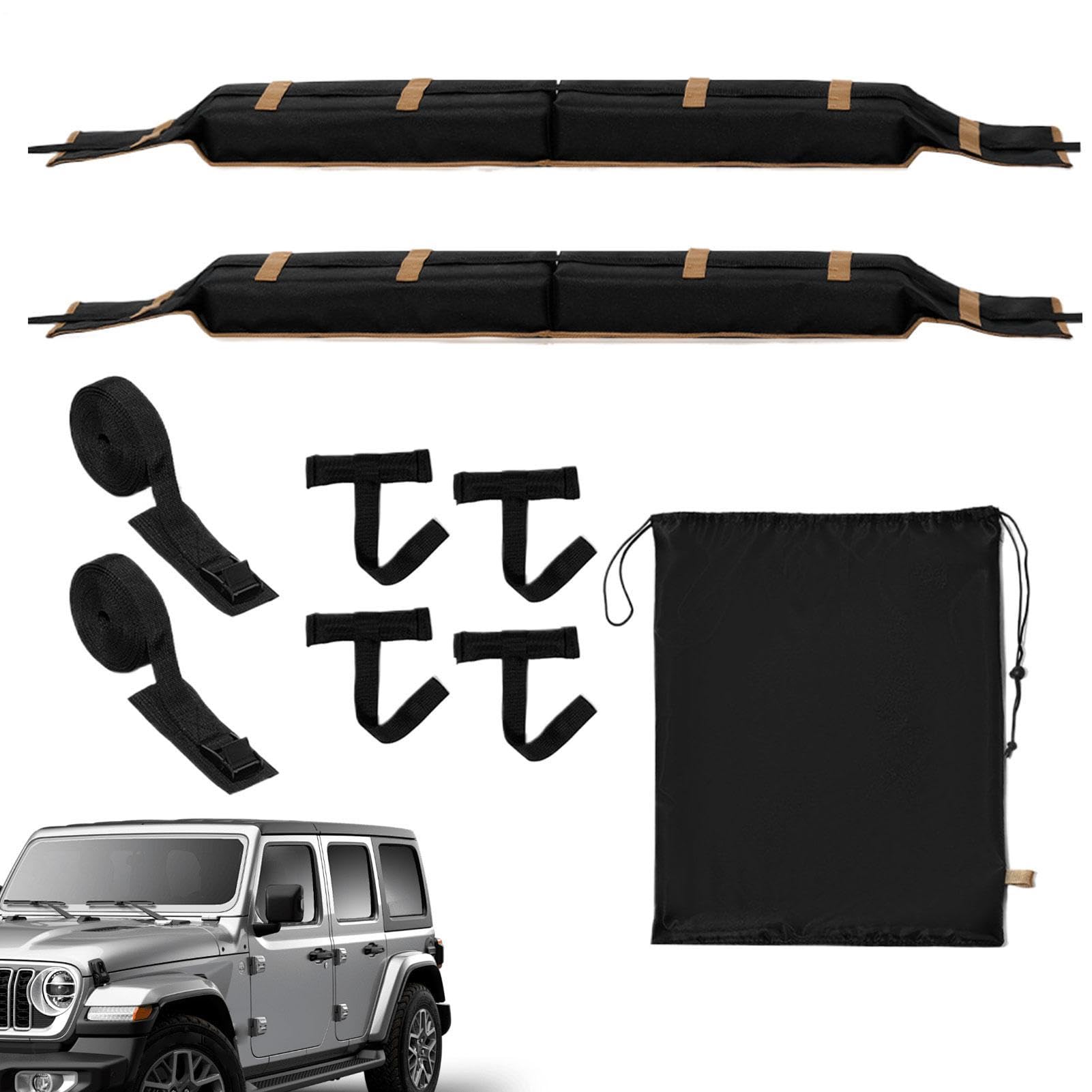 カヤック ルーフラックパッド ソフトキャリア 汎用 ルーフキャリア パッド 滑り止め 固定ベルト付き 車載 積載 サーフボード カヌー スノーボード キャンプ アウトドア 118cm|ゆめのマルシェ企画